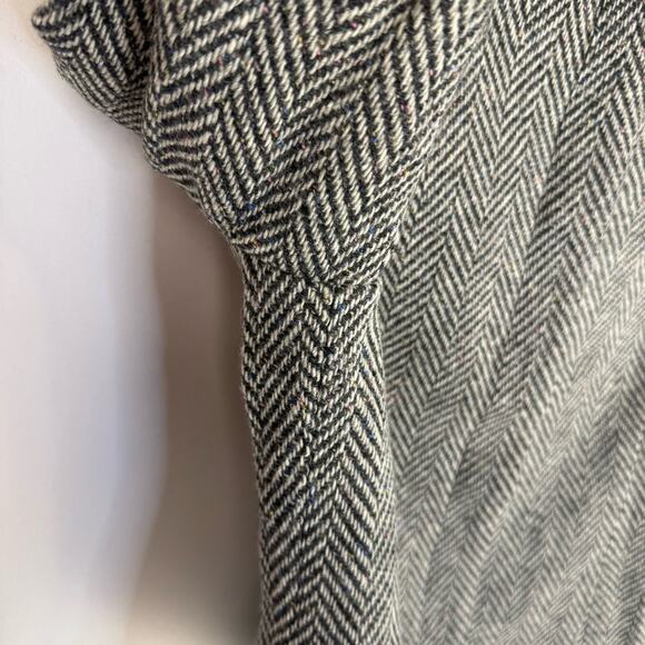 KATE HILL | Black & White Herringbone Peplum Wool Blend Pea Coat | Women's 14P - Picture 7 of 10